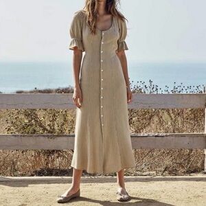 Christy Dawn Lennon Midi Dress Mocha Stripe size XS